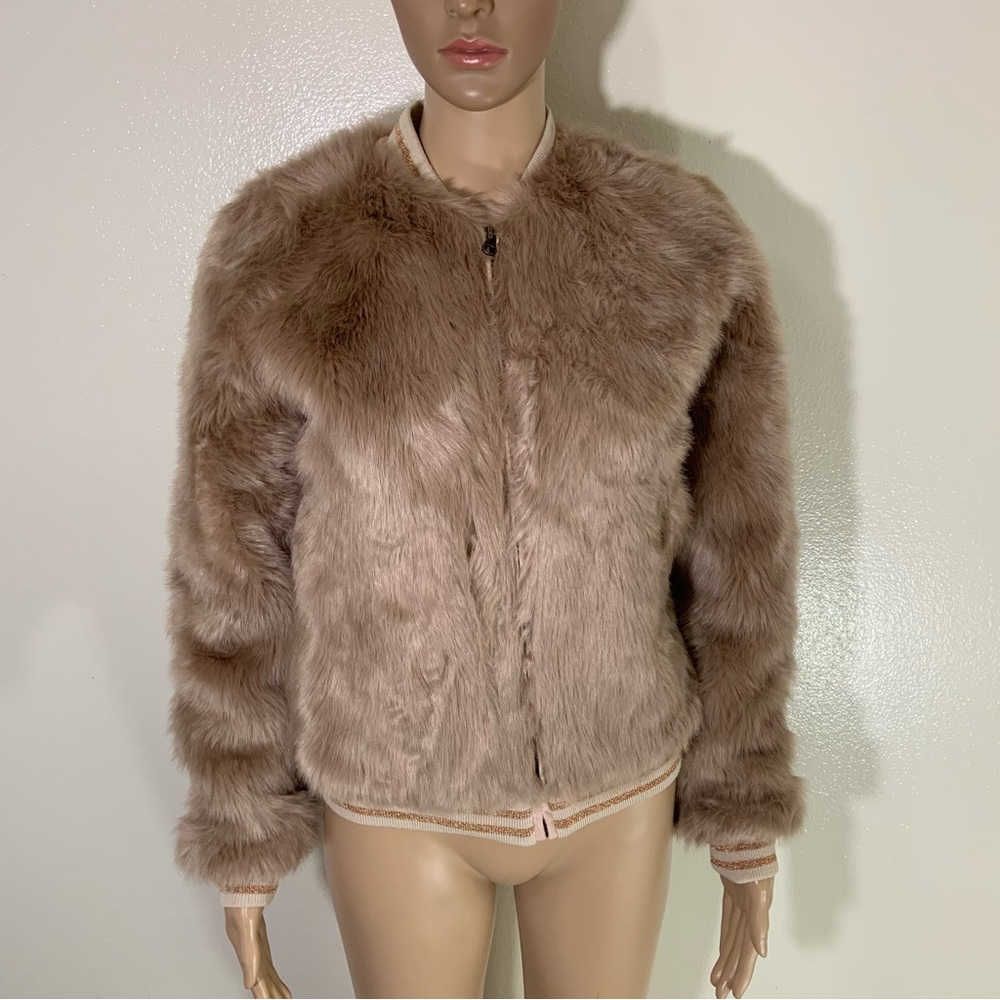 Mother The Letterman Faux Fur Bomber Jacket S
